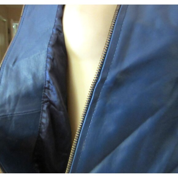 New w Tags, Jessica London Outerwear Blue Full Zip Leather Jacket Size 18W - Picture 6 of 7